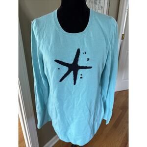 NWT $148 Lilly Pulitzer Charter Sweater XL Shorely Blue Starfish gold buttons